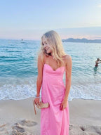 Simple A Line Straps Long Pink Prom Dress