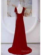 Simple A Line Straps Long Red Prom Dresses Evening Dresses