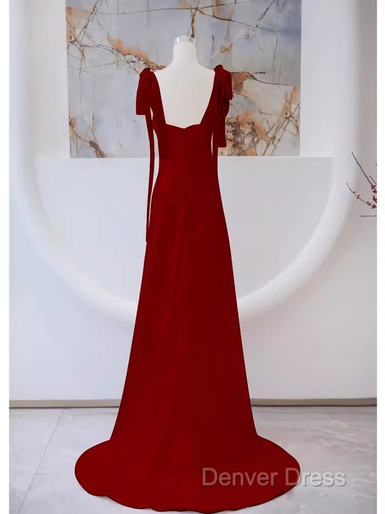 Simple A Line Straps Long Red Prom Dresses Evening Dresses