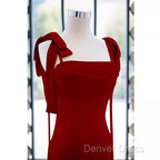 Simple A Line Straps Long Red Prom Dresses Evening Dresses