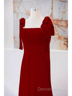 Simple A Line Straps Long Red Prom Dresses Evening Dresses