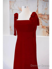 Simple A Line Straps Long Red Prom Dress Evening Dress