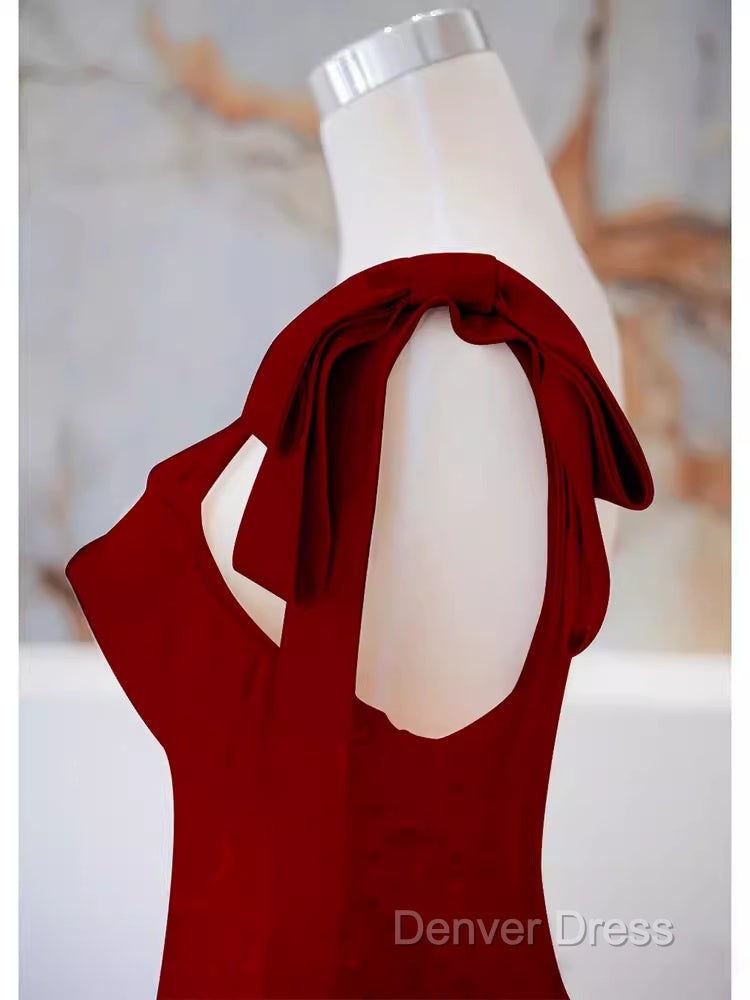 Simple A Line Straps Long Red Prom Dresses Evening Dresses