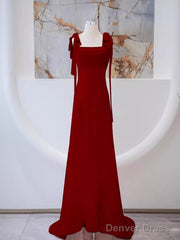 Simple A Line Straps Long Red Prom Dress Evening Dress