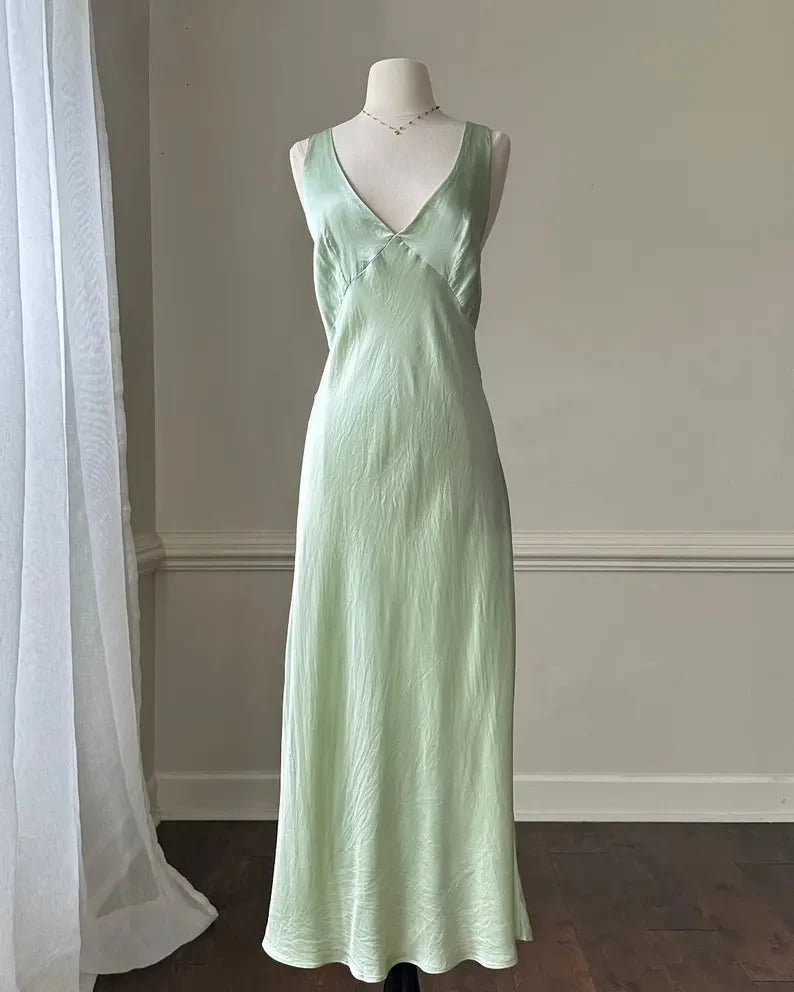 Simple A Line Straps Mint Green Long Prom Dresses