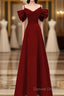 Simple A Line Straps Red Satin Long Prom Dresses