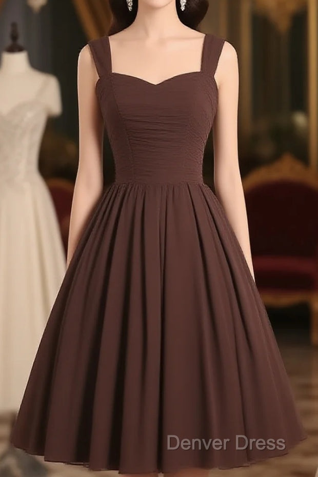 Simple A Line Sweetheart Neck Chiffon Brown Short Prom Dress, Brown Homecoming Dresses Main image
