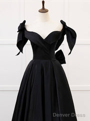 Simple A-Line Sweetheart Neck Satin Black Long Prom Dress. Black Long Formal Dress
