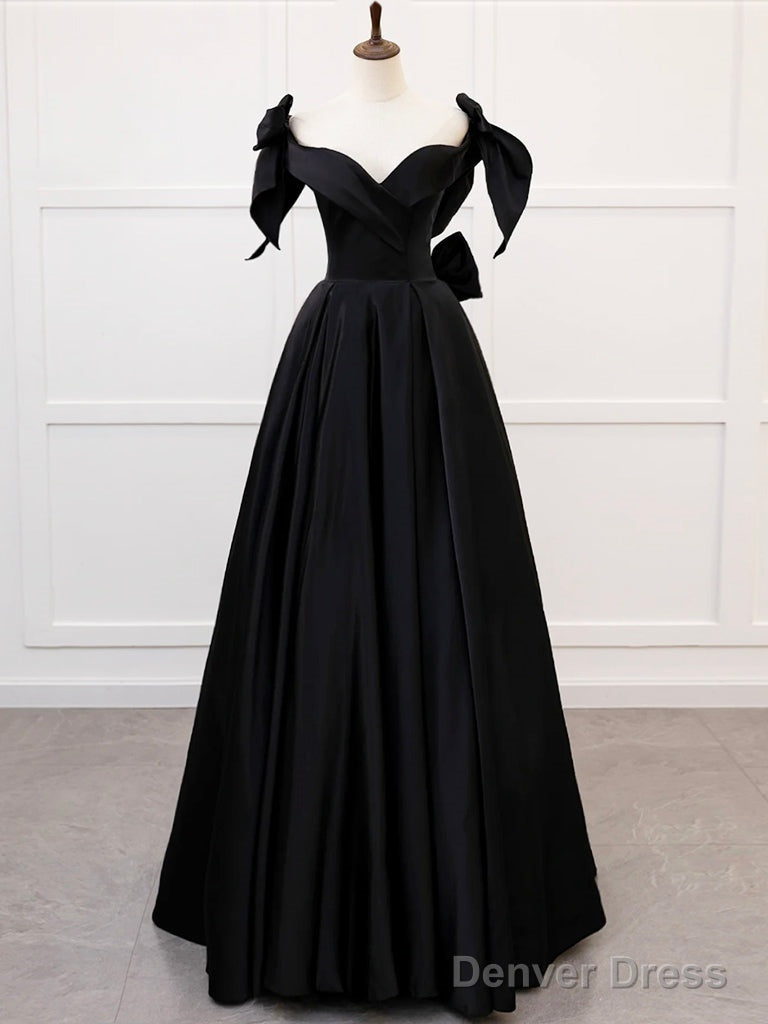 Simple A-Line Sweetheart Neck Satin Black Long Prom Dress. Black Long Formal Dress Main image