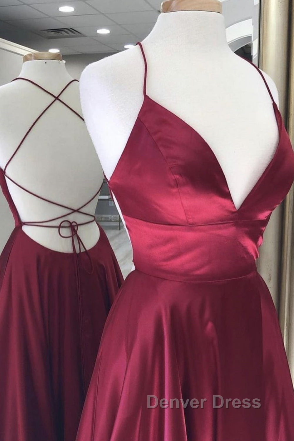 Simple A Line V Neck Backless Burgundy Long Prom Dress, Backless Burgundy Prom Graduation Prom Dresses Secondary image