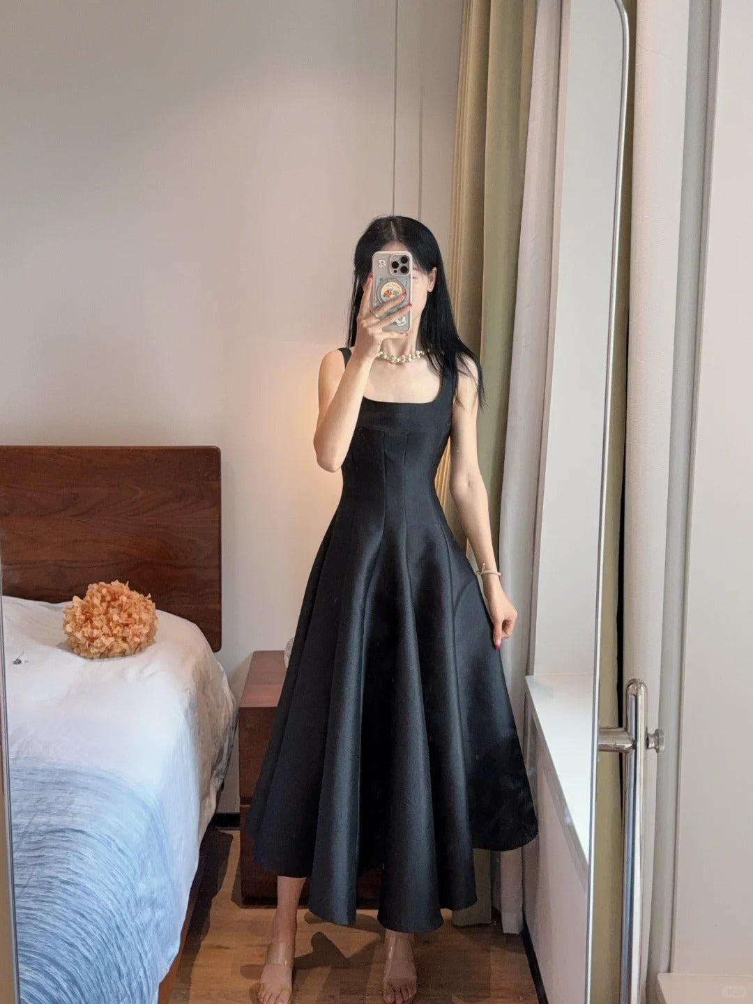 Simple And Elegant Pink A-Line Square Neck Halter Satin Prom Dresses Evening Dresses