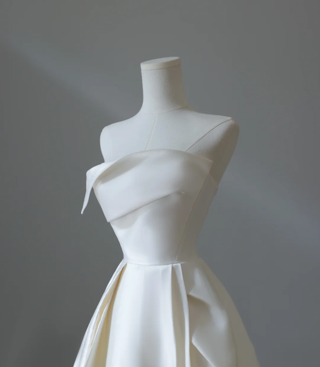Simple And Elegant White Satin A-Line Wedding Dresses Secondary image