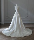 Simple And Elegant White Satin A-Line Wedding Dresses
