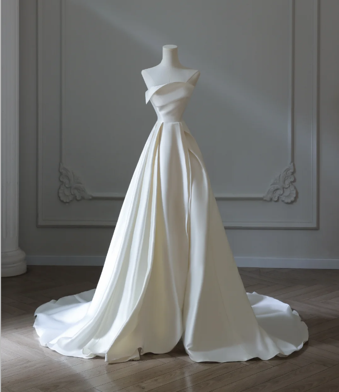 Simple And Elegant White Satin A-Line Wedding Dresses Main image