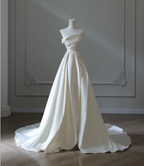 Simple And Elegant White Satin A-Line Wedding Dresses