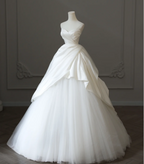 Simple And Elegant White Sweetheart Neckline Satin Tulle A-Line Floor-Length Wedding Dresses