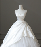 Simple And Elegant White Sweetheart Neckline Satin Tulle A-Line Floor-Length Wedding Dresses