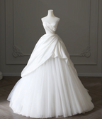 Simple And Elegant White Sweetheart Neckline Satin Tulle A-Line Floor-Length Wedding Dresses