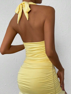 Simple And Elegant Yellow Halter Neck Open Back Slim Fit 19Th Birthday Homecoming Dresses