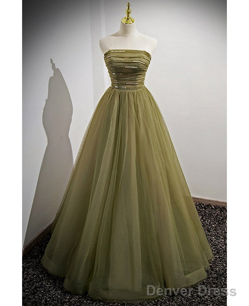Simple And Minimalist Clover Green Square Neckline Fluffy Short Sleeved Sequin Ball Dress In Clover A Line Princess Backless And Ground Length Prom Dresses