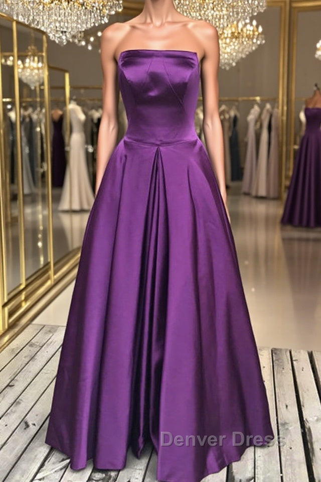 Simple Backless Purple Satin Long Prom Dress, Backless Purple Prom Dress, Purple Prom Dresses Main image