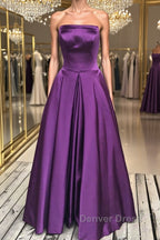Simple Backless Purple Satin Long Prom Dress, Backless Purple Prom Dress, Purple Prom Dresses