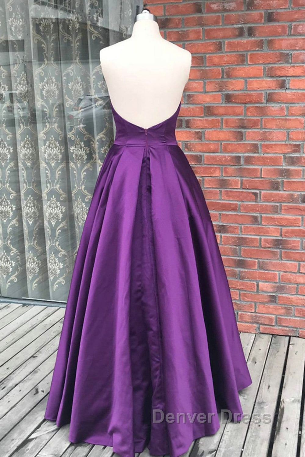 Simple Backless Purple Satin Long Prom Dress, Backless Purple Prom Dress, Purple Prom Dresses Secondary image
