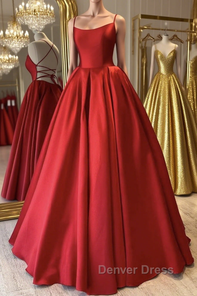 Simple Backless Red Satin Long Prom Dress, Backless Red Prom Dress, Re