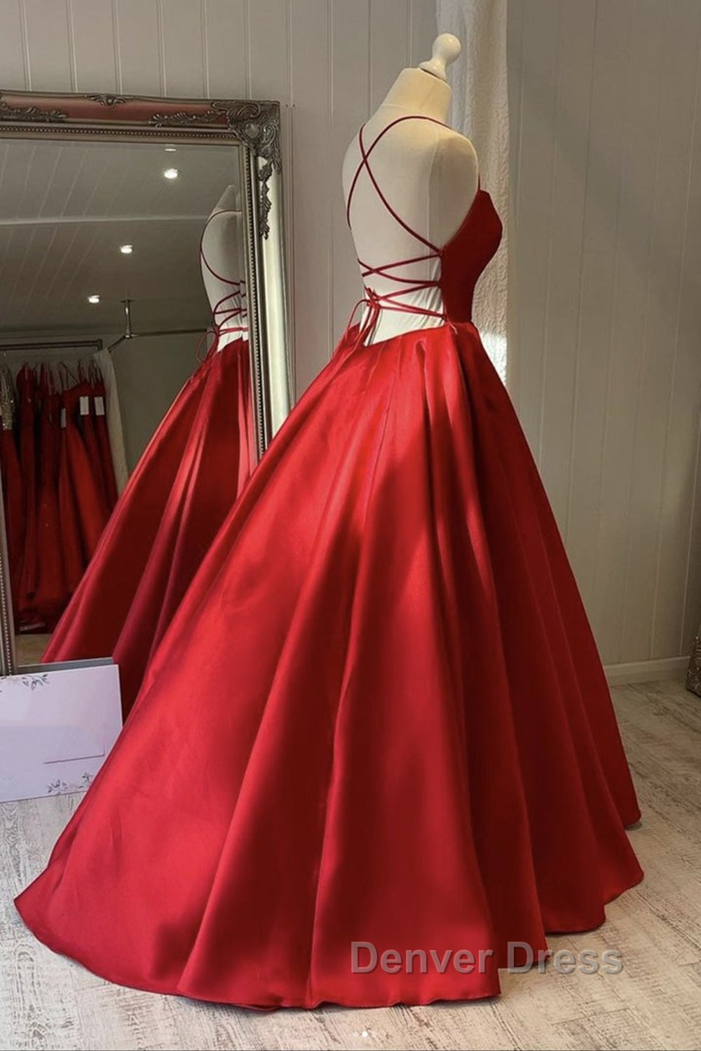 Simple Backless Red Satin Long Prom Dress, Backless Red Prom Dress, Red Prom Dresses Secondary image