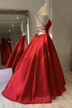Simple Backless Red Satin Long Prom Dress, Backless Red Prom Dress, Red Prom Dresses