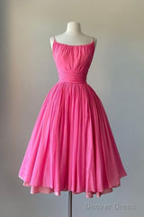 Simple Ball Gown Spaghetti Straps Pink Chiffon Prom Dresses Birthday Outfits