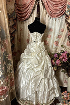 Simple Ball Gowns Strapless Sleeveless Pleats White Satin Wedding Dresses