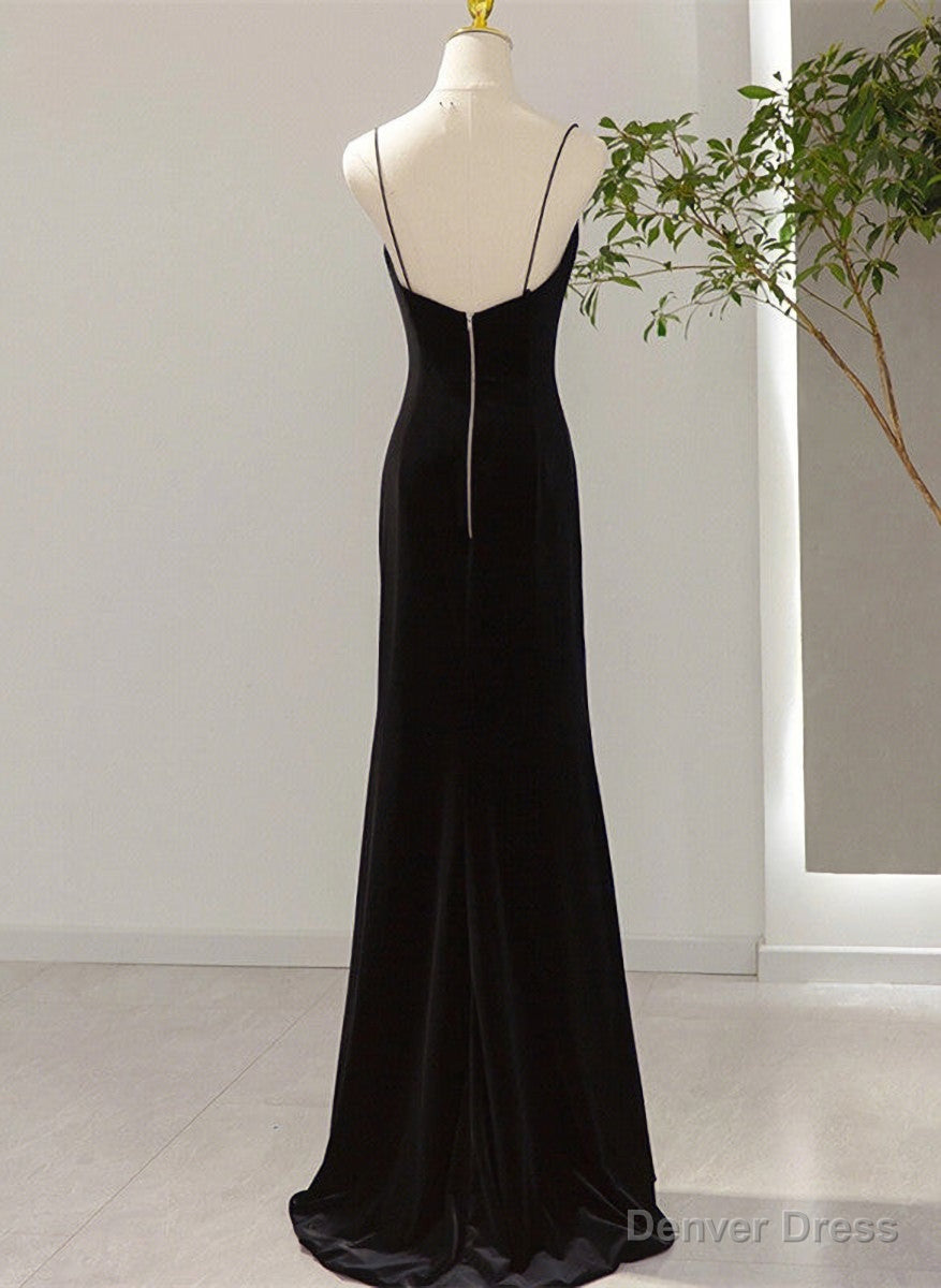 Simple Black Low Back Long Prom Dress, Black Floor Length Party Dress Secondary image