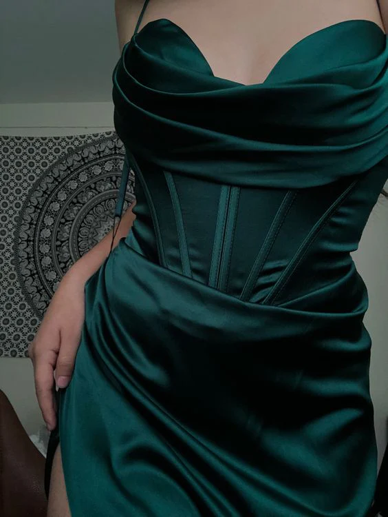 Simple Black Mermaid Floor Length Prom Dresses With Slit