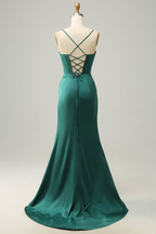 Simple Black Mermaid Floor Length Prom Dresses With Slit