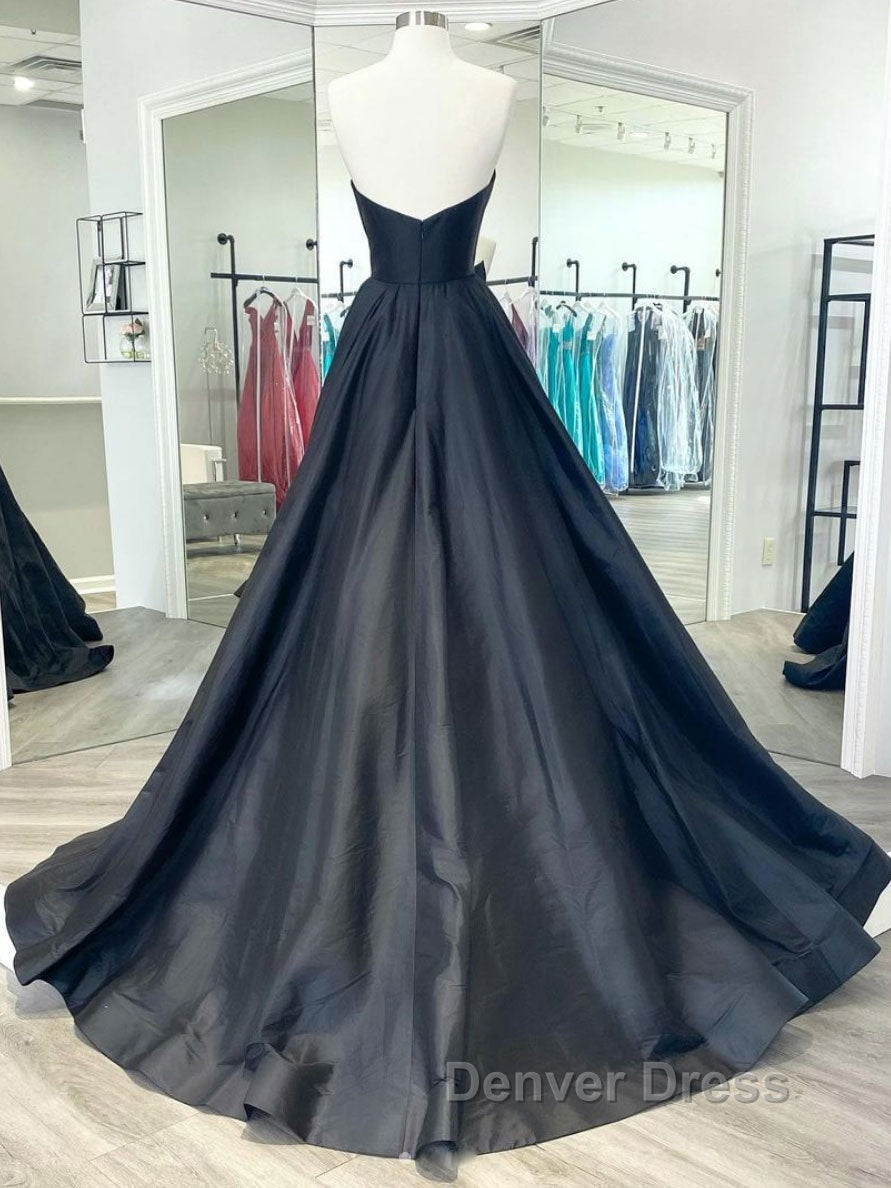 Simple black satin long prom Dress, black Prom Dresses