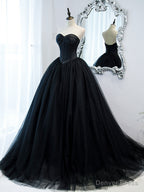 Simple Black Sweetheart Neck Tulle Long Prom Dress, Black Prom Dresses
