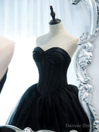 Simple Black Sweetheart Neck Tulle Long Prom Dress, Black Prom Dresses