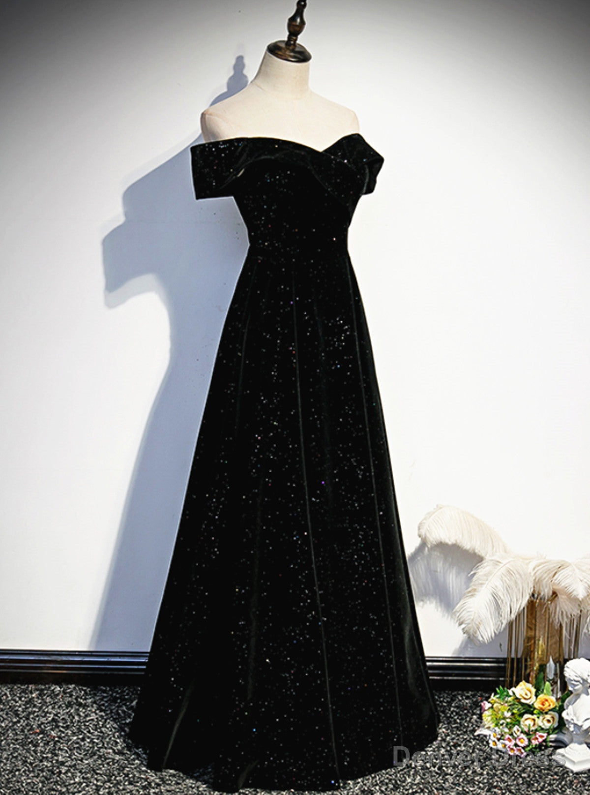 Simple Black Sweetheart Off Shoulder Long Velvet Prom Dress, Black Prom Dresses