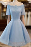 Simple Blue Lace Short Prom Dress, Bridesmaid Dresses