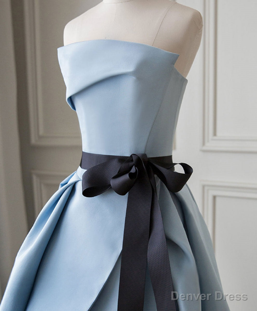 Simple Blue Satin Long Prom Dress, Blue Long Prom Dresses