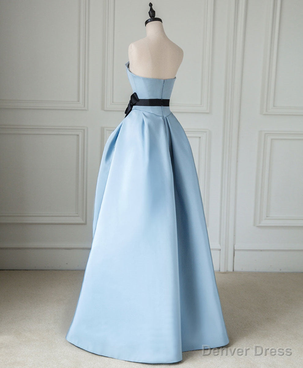 Simple Blue Satin Long Prom Dress, Blue Long Prom Dresses