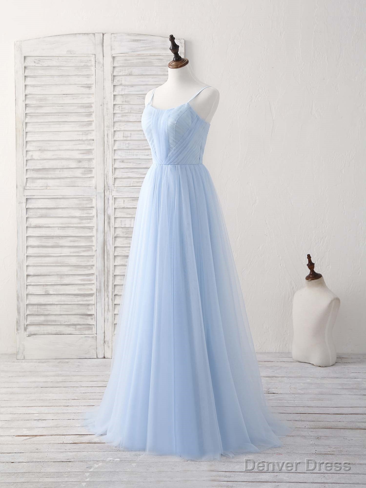 Simple Blue Tulle Long Prom Dress Blue Bridesmaid Dresses Secondary image