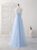 Simple Blue Tulle Long Prom Dress Blue Bridesmaid Dresses