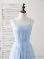 Simple Blue Tulle Long Prom Dress Blue Bridesmaid Dresses