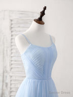 Simple Blue Tulle Long Prom Dress Blue Bridesmaid Dresses