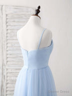 Simple Blue Tulle Long Prom Dress Blue Bridesmaid Dresses