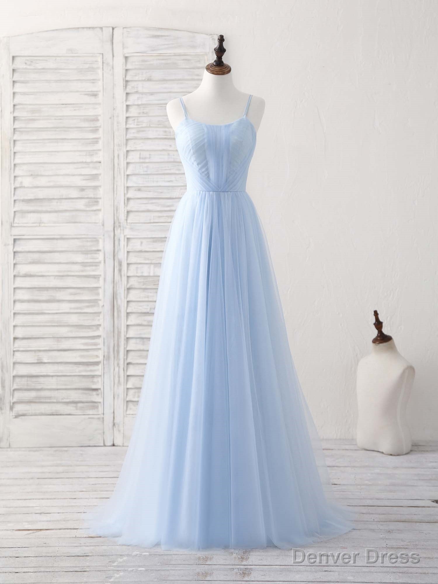 Simple Blue Tulle Long Prom Dress Blue Bridesmaid Dresses Main image