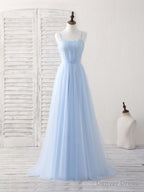 Simple Blue Tulle Long Prom Dress Blue Bridesmaid Dresses