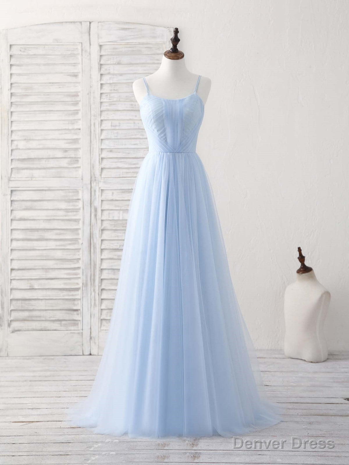 Simple Blue Tulle Long Prom Dress Blue Bridesmaid Dresses